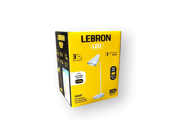 Лампа настільна LEBRON L-TL-L-48, 4W,4100K LI-ION 1200MAH, Біла, USB - NaVolyni.com