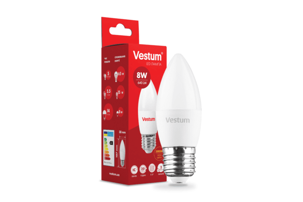Світлодіодна лампа Vestum C37 8W 3000K 220V E27 1-VS-1310 - NaVolyni.com