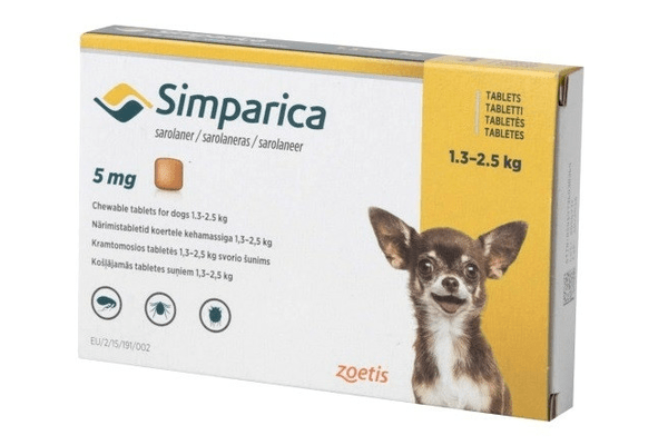 Таблетка от блох и клещей Симпарика Simparica для собак 1,3-2,5 кг 1 табл. - NaVolyni.com