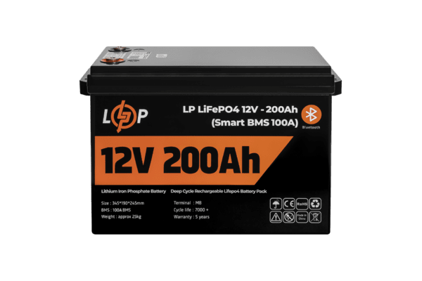 Акумулятор LP LiFePO4 12V (12,8V) - 200 Ah (2560Wh) (Smart BMS 100А) з BT пластик для ДБЖ - NaVolyni.com