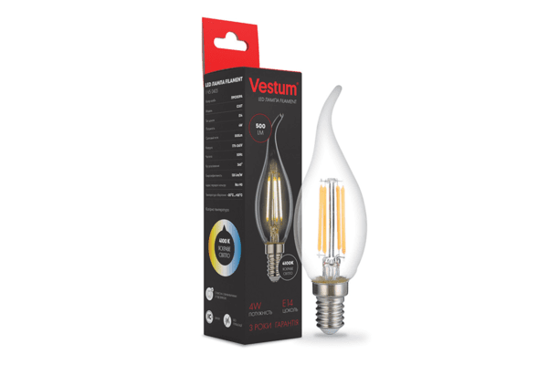 Світлодіодна філаментна лампа Vestum С35Т Е14 4Вт 220V 4100К  1-VS-2405 - NaVolyni.com