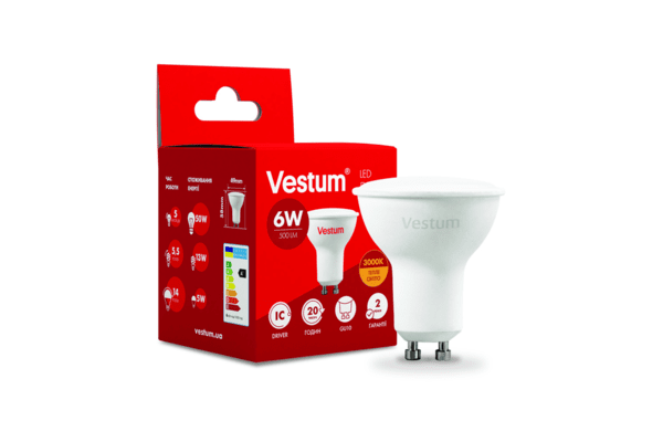 Світлодіодна лампа Vestum MR16 6W 3000K 220V GU10 1-VS-1505 - NaVolyni.com