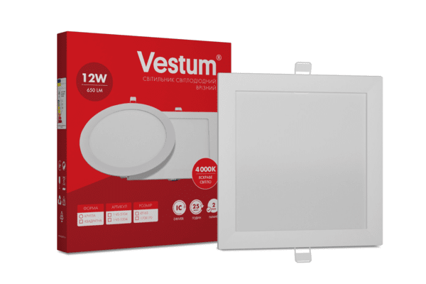 Квадратний світлодіодний врізний світильник Vestum 12W 4000K 220V  1-VS-5204 - NaVolyni.com