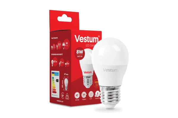 Світлодіодна лампа  Vestum G45 8W 3000K 220V E27 1-VS-1210 - NaVolyni.com