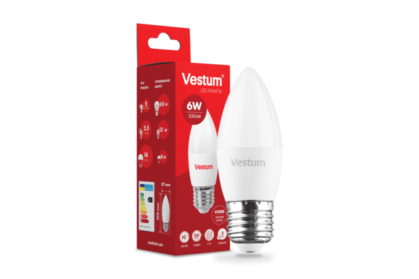 Світлодіодна лампа Vestum C37  6W 4100K 220V E27 1-VS-1301 - NaVolyni.com