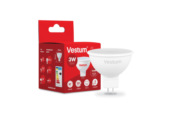 Світлодіодна лампа Vestum MR16 3W 4100K 220V GU5.3 1-VS-1501 - NaVolyni.com