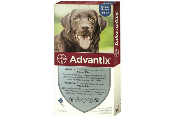 Капли от блох и клещей Bayer Advantix для собак весом свыше 25 кг, цена за 1 пипетку - NaVolyni.com