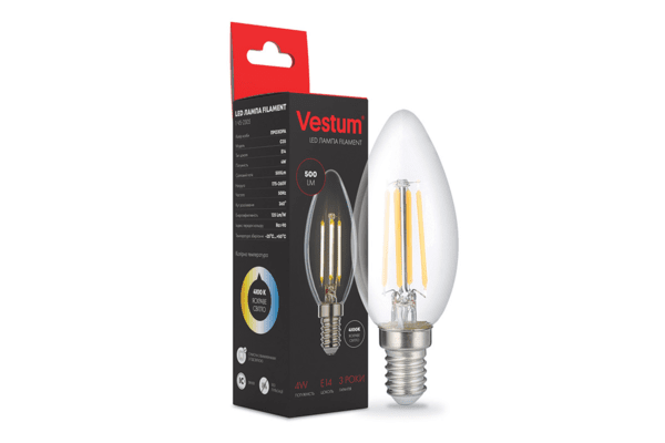 Світлодіодна філаментна лампа Vestum С35 Е14 4Вт 220V 4100К 1-VS-2305 - NaVolyni.com