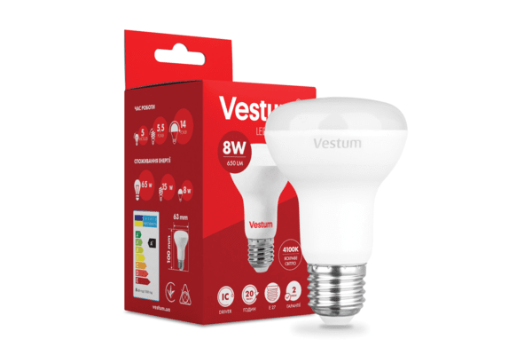 Світлодіодна лампа Vestum R63 8W 4100K 220V E27 1-VS-1403 - NaVolyni.com