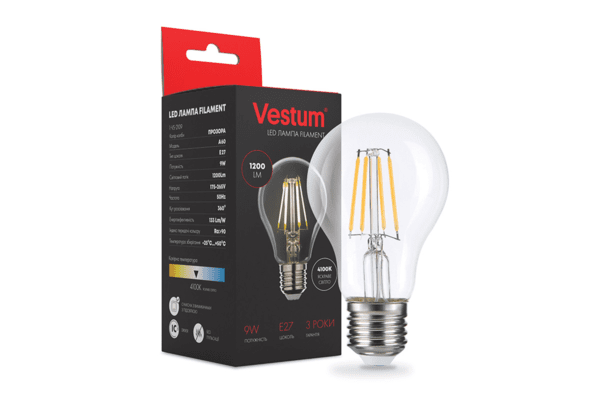 Світлодіодна філаментна лампа Vestum А60 Е27 9Вт 220V 4100К 1-VS-2109 - NaVolyni.com