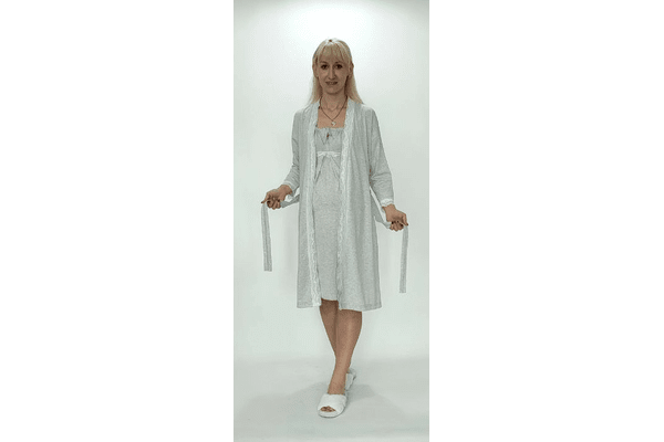 Трикотажний комплект у пологовий халат і нічна сорочка сірий із білим мереживом 50 - NaVolyni.com