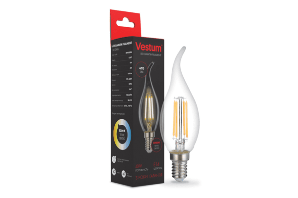 Світлодіодна філаментна лампа Vestum С35Т Е14 4Вт 220V 3000К 1-VS-2406 - NaVolyni.com