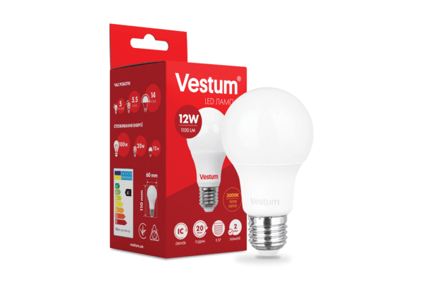 Світлодіодна лампа Vestum A60 12W 3000K 220V E27 1-VS-1104 - NaVolyni.com