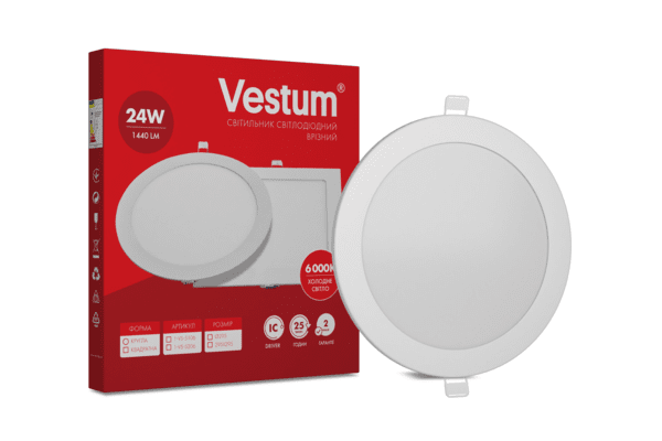Круглий світлодіодний врізний світильник Vestum 24W 6000K 220V 1-VS-5106 - NaVolyni.com