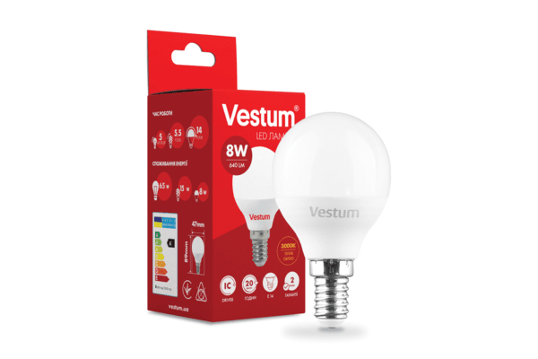 Світлодіодна лампа Vestum G45 8W 3000K 220V E14 1-VS-1212 - NaVolyni.com