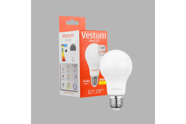 Світлодіодна лампа Vestum A60 10W 3000K 220V E27 1-VS-1106 - NaVolyni.com