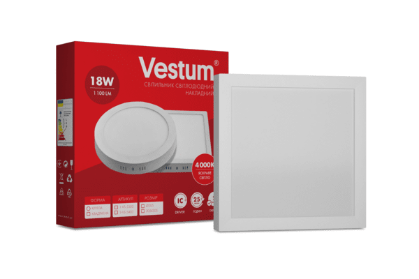 Квадратний світлодіодний накладний світильник Vestum 18W 4000K 220V 1-VS-5403 - NaVolyni.com
