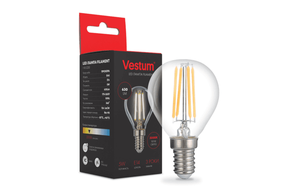 Світлодіодна філаментна лампа Vestum G45 Е14 5Вт 220V 3000К 1-VS-2230 - NaVolyni.com