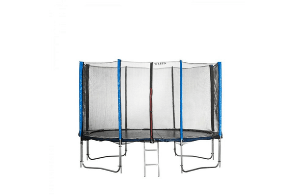 Батут Atleto 374 см з подвійними ногами з сіткою синій (2 місця) - NaVolyni.com