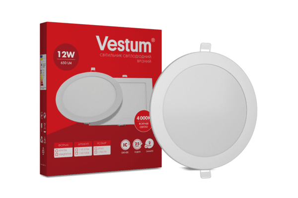 Круглий світлодіодний врізний світильник Vestum 12W 4000K 220V 1-VS-5104 - NaVolyni.com