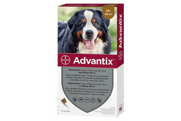 Капли от блох и клещей Bayer Advantix для собак весом 40-60 кг, цена за 1 пипетку - NaVolyni.com