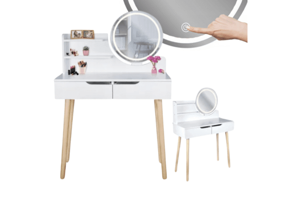Туалетний столик Jumi Scandi LED підсвітка, з шухлядами, білий - NaVolyni.com