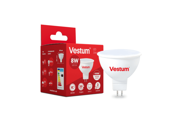 Світлодіодна лампа Vestum MR16 8W 4100K 220V GU5.3 1-VS-1509 - NaVolyni.com