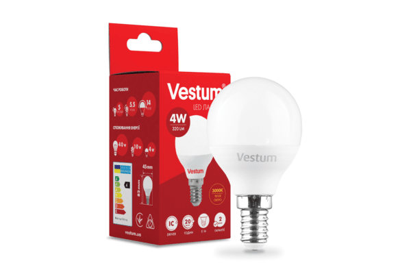 Світлодіодна лампа Vestum G45 4W 3000K 220V E14 1-VS-1208 - NaVolyni.com