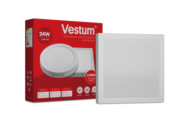 Квадратний світлодіодний накладний світильник Vestum 24W 6000K 220V 1-VS-5404 - NaVolyni.com