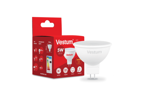 Світлодіодна лампа Vestum MR16 5W 3000K 220V GU5.3 1-VS-1504 - NaVolyni.com