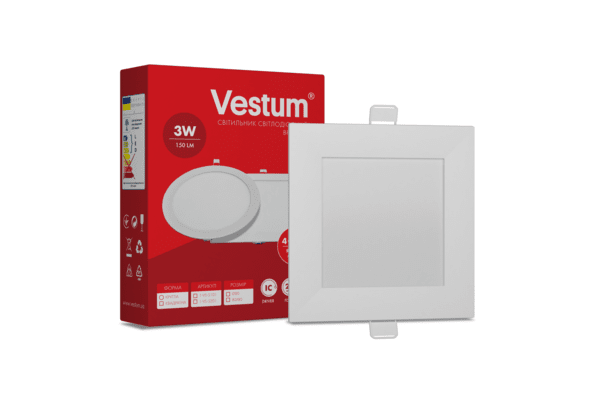 Квадратний світлодіодний врізний світильник Vestum 3W 4000K 220V 1-VS-5201 - NaVolyni.com