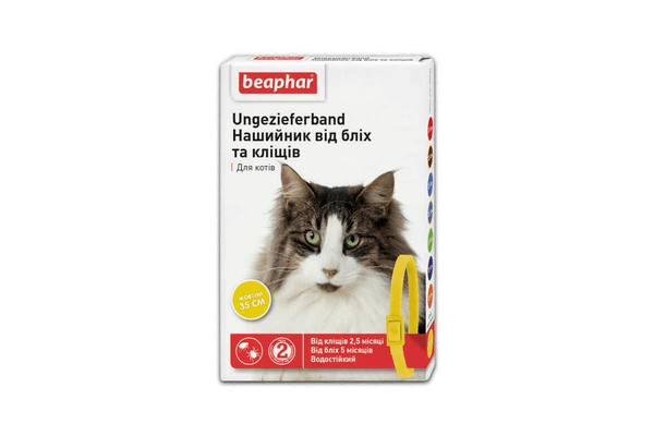 Ошейник Beaphar против блох и клещей для кошек, желтый, 35 см - NaVolyni.com